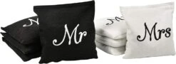GoSports Wedding Theme Cornhole Bag Set - Includes 4 Black Mr Bags And 4 White Mrs Bags