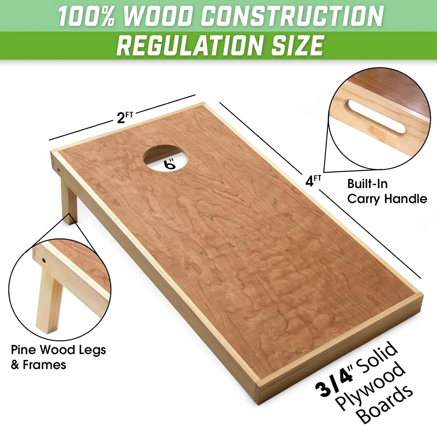 GoSports 4 Ft X 2 Ft Commercial Grade Cornhole Boards Set - Natural Wood Cornhole Boards, Choose From Different Bean Bag Color Combinations - Image 2