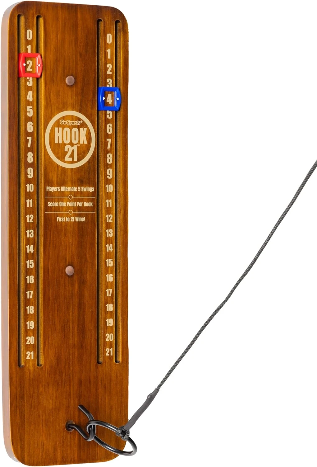 GoSports Hook 21 Ceiling Mount Ring Swing Game - Play Indoors Or Outdoors - Blue, Gray, Natural Or Red