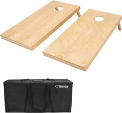 GoSports Regulation Size Wooden Cornhole Set With Natural Wood Finish - Includes Carrying Case