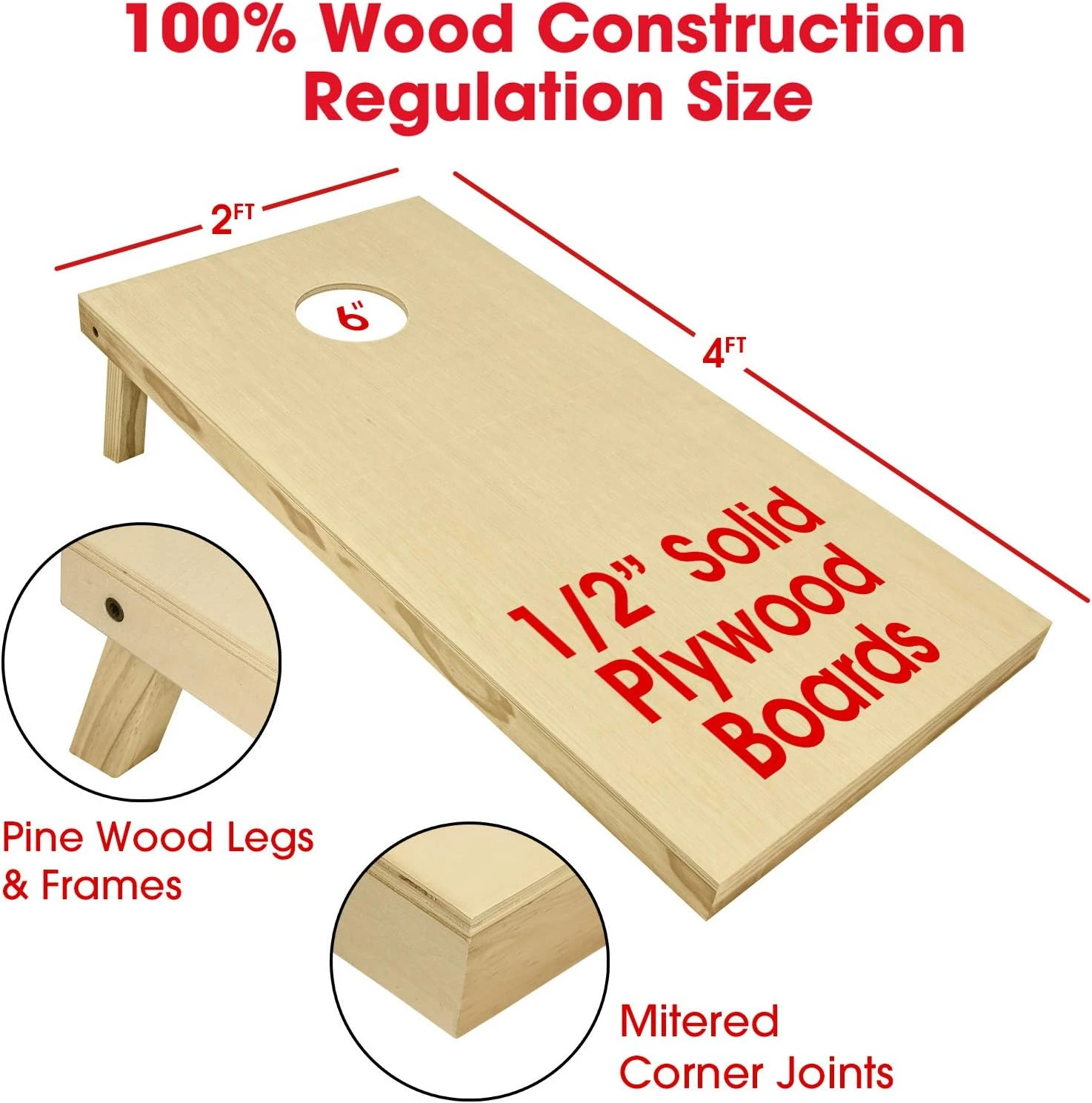 GoSports Solid Wood Premium Cornhole Set - Choose Between 4 Feet X 2 Feet Or 3 Feet X 2 Feet Game Boards, Includes Set Of 8 Corn Hole Toss Bags - Image 2