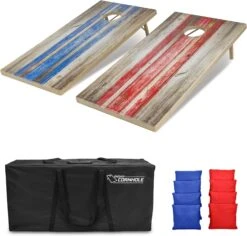 GoSports Tough Toss All Weather Cornhole Outdoor Game - 2 Regulation Size Boards, 8 Bean Bags, And Carry Case - Woodland Camo, Reed Camo, Rustic, Wood