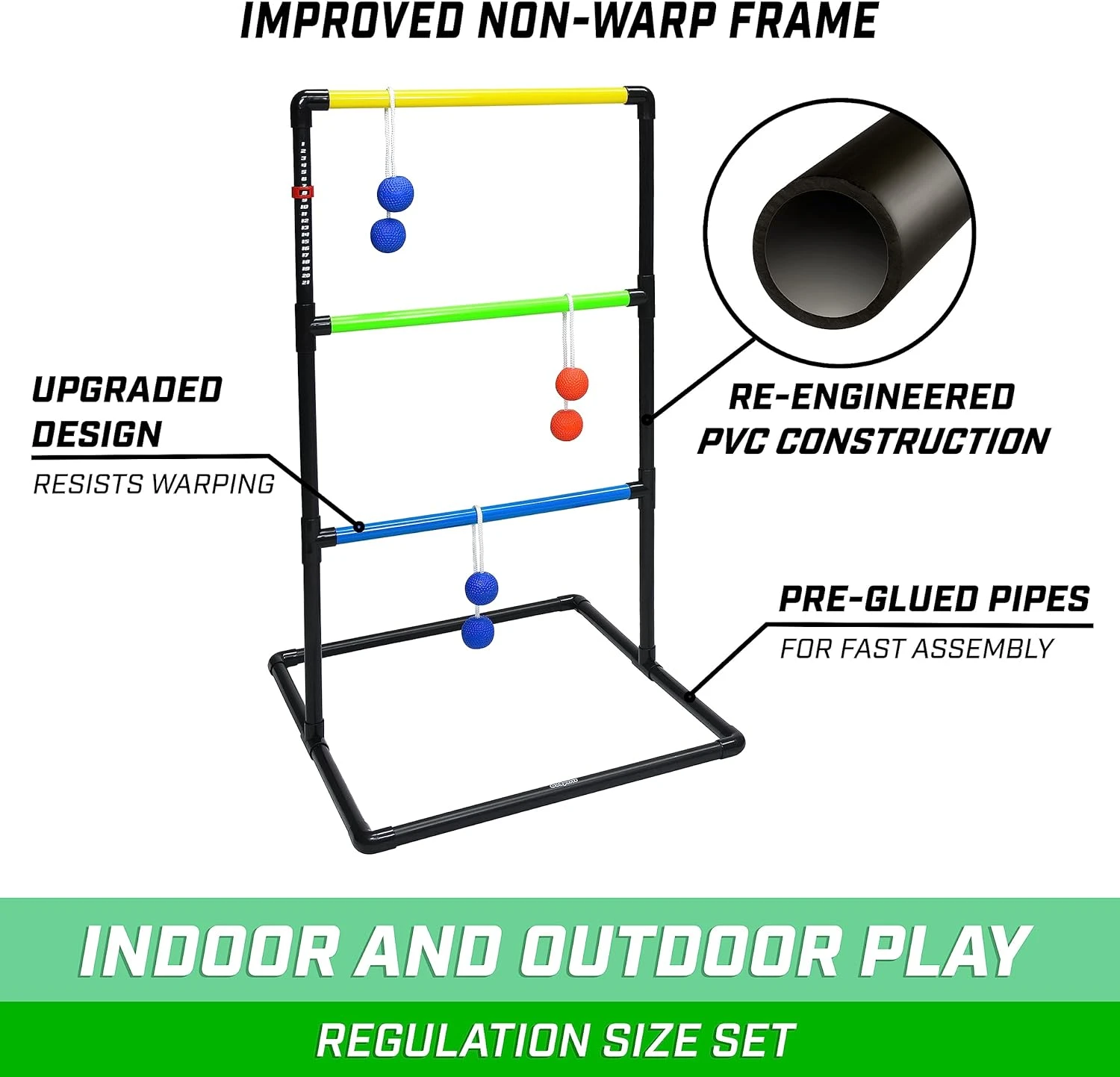 GoSports Ladder Toss Indoor & Outdoor Game Set With 6 Soft Rubber Bolo Balls And Travel Carrying Case - Choose Pro Or Classic - Image 6