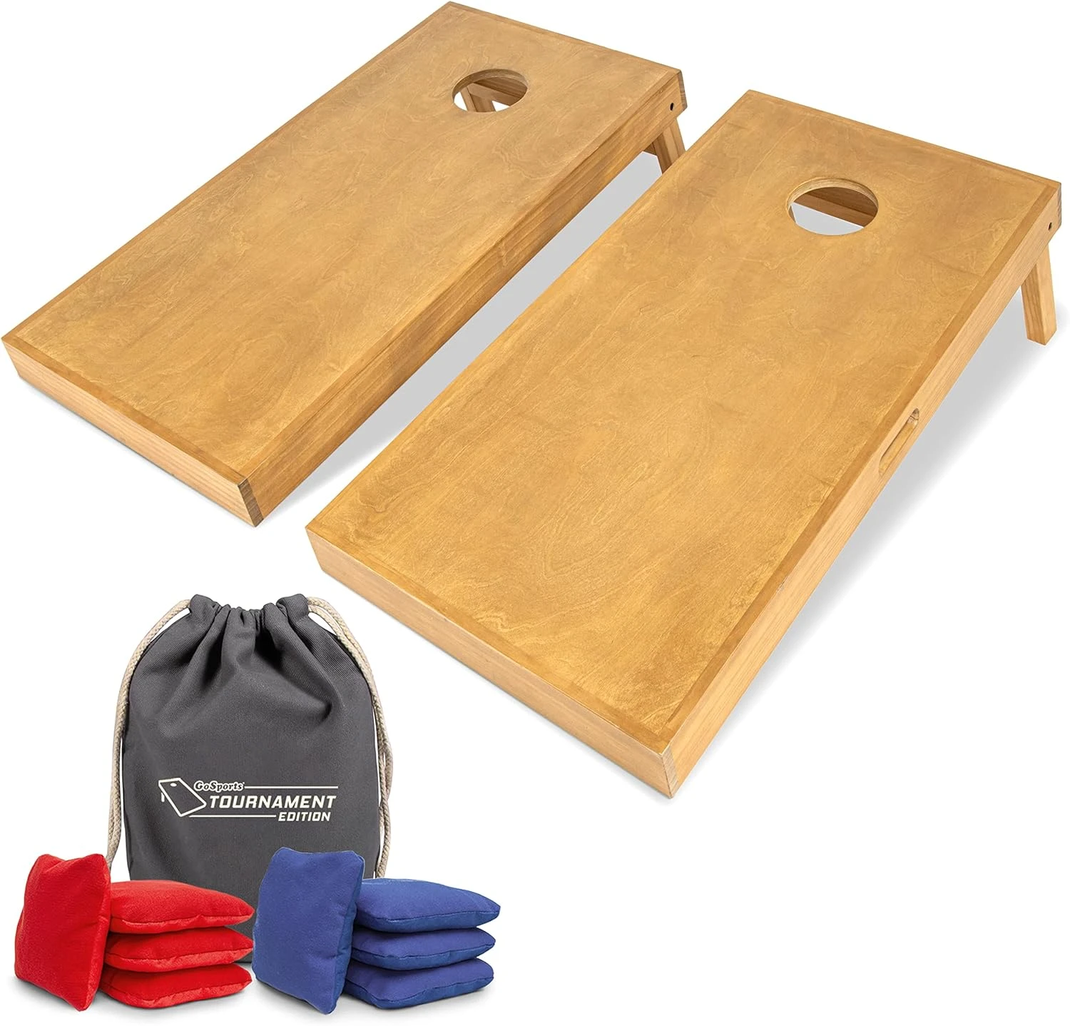 GoSports 4 Ft X 2 Ft Commercial Grade Cornhole Boards Set - Includes 8 Regulation Tournament Style Bean Bags - Natural Or Light Brown