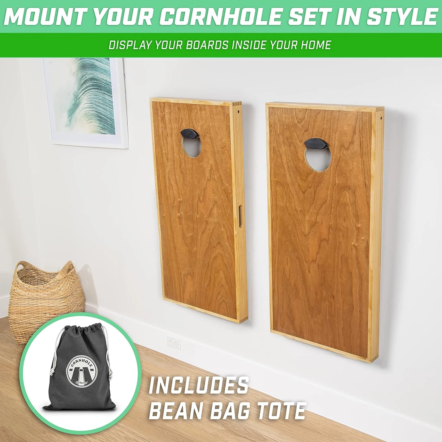 GoSports Wall Mounted Cornhole Board Hangers - Set Of 2 - Includes Bean Bag Tote - Image 3