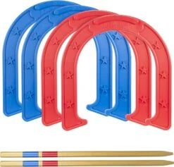 GoSports Giant Horseshoes Set - Made From Durable Plastic With Wooden Stakes