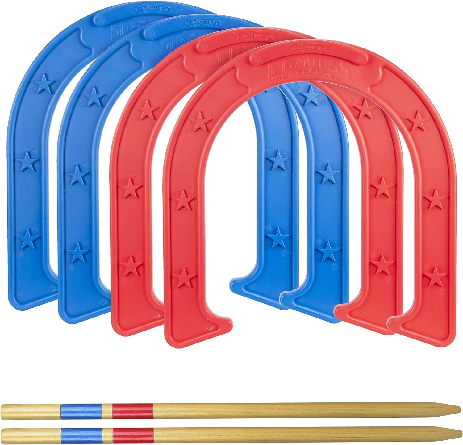GoSports Giant Horseshoes Set - Made From Durable Plastic With Wooden Stakes