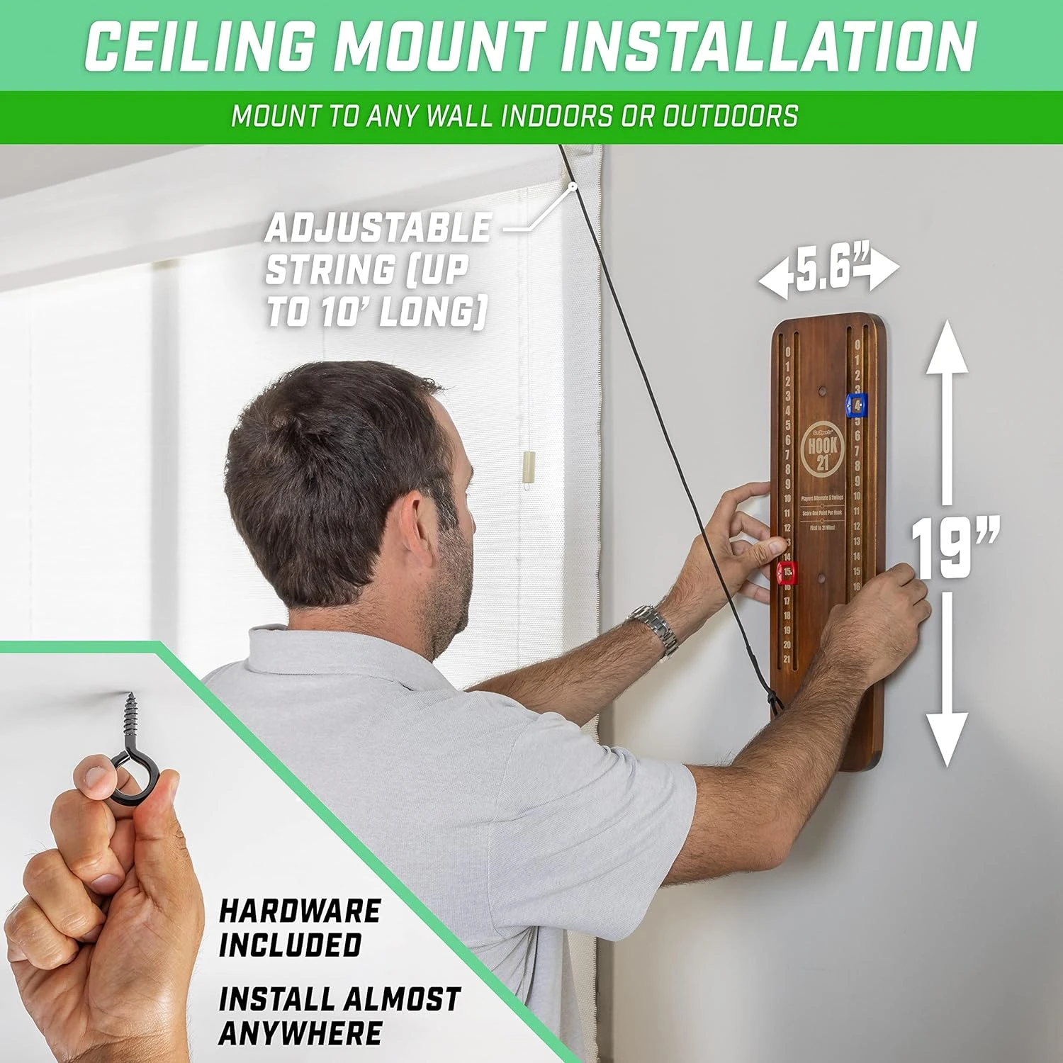 GoSports Hook 21 Ceiling Mount Ring Swing Game - Play Indoors Or Outdoors - Blue, Gray, Natural Or Red - Image 3