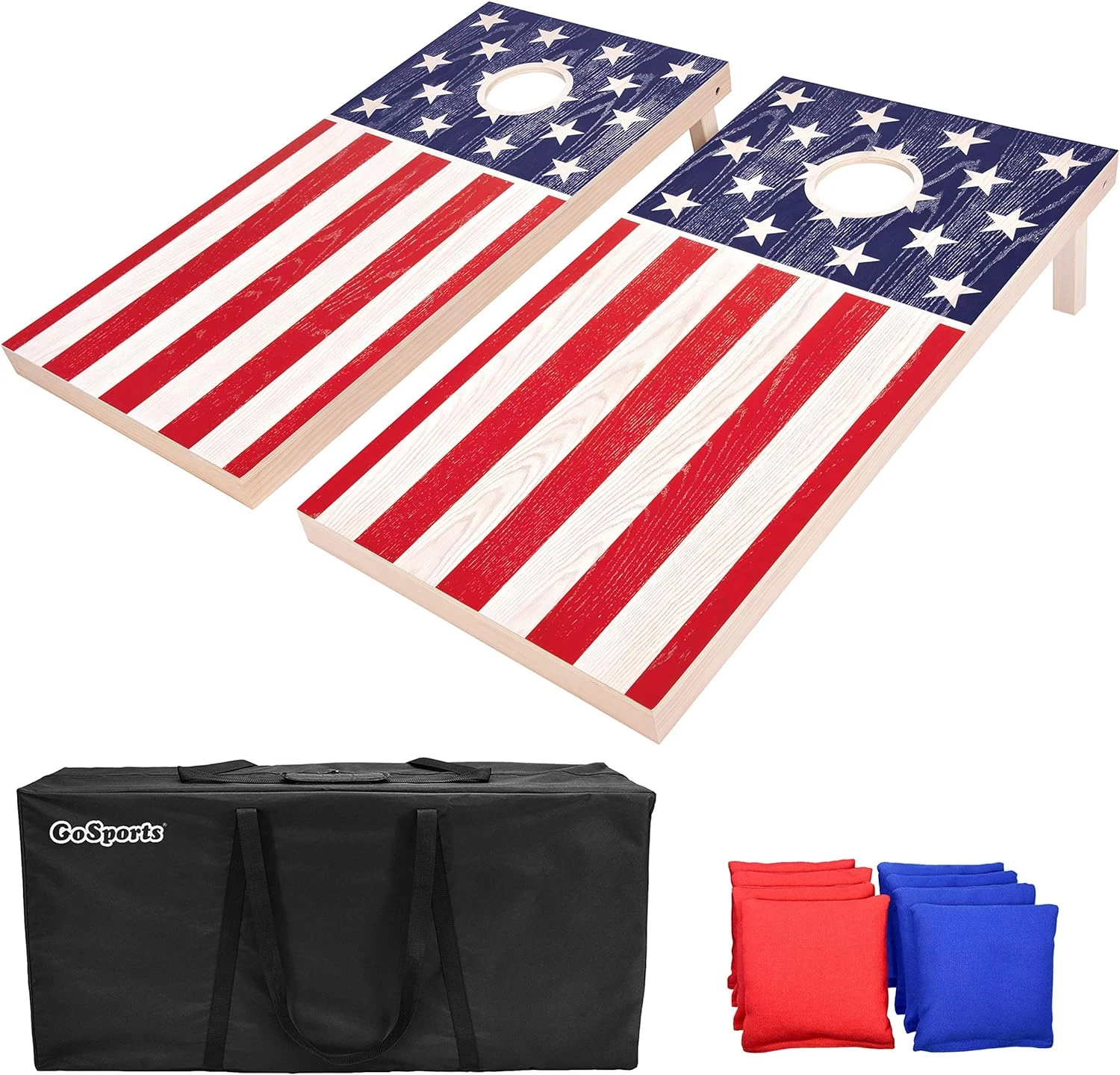 GoSports Flag Series Wood Cornhole Sets β Choose American Flag Or State Flags β Includes Two Regulation Size 4 Ft X 2 Ft Boards, 8 Bean Bags, Carrying Case And Rules