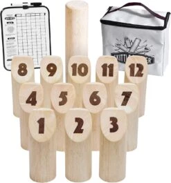 GoSports Skittle Scatter Numbered Block Toss Game With Scoreboard And Tote Bag - Fun Outdoor Game For All Ages