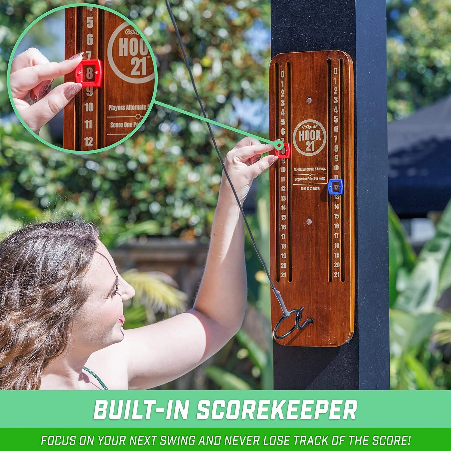 GoSports Hook 21 Ceiling Mount Ring Swing Game - Play Indoors Or Outdoors - Blue, Gray, Natural Or Red - Image 5