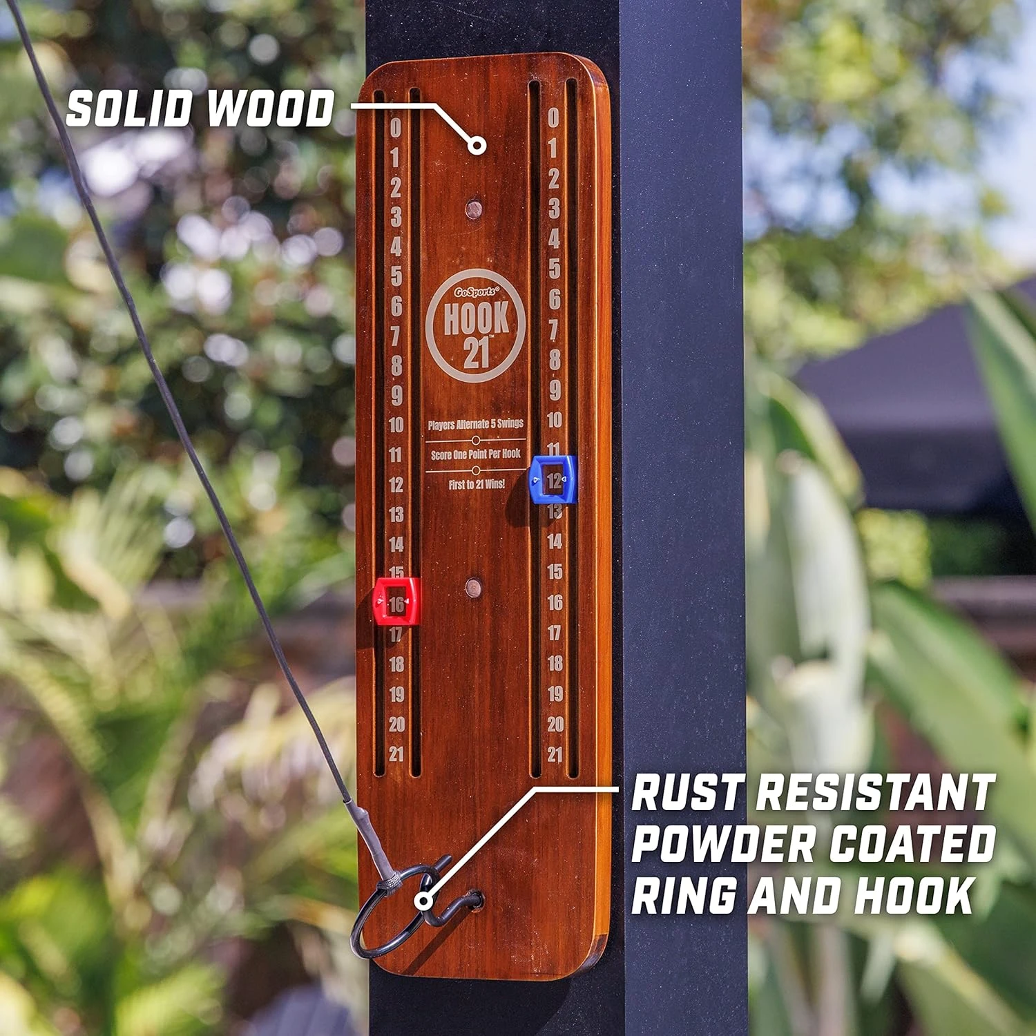 GoSports Hook 21 Ceiling Mount Ring Swing Game - Play Indoors Or Outdoors - Blue, Gray, Natural Or Red - Image 4