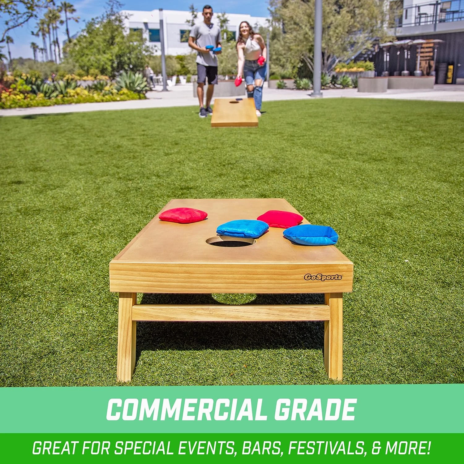 GoSports 4 Ft X 2 Ft Commercial Grade Cornhole Boards Set - Includes 8 Regulation Tournament Style Bean Bags - Natural Or Light Brown - Image 4