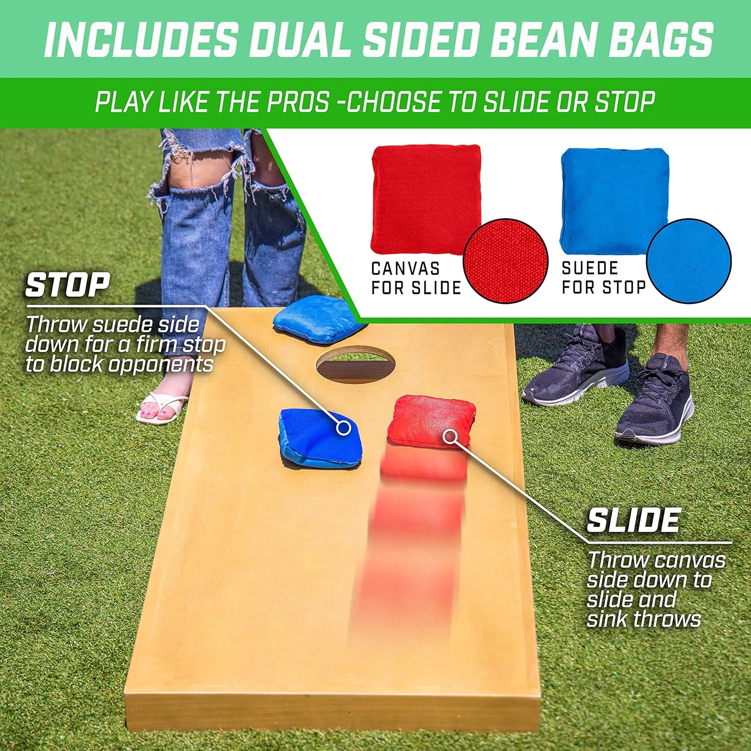 GoSports 4 Ft X 2 Ft Commercial Grade Cornhole Boards Set - Includes 8 Regulation Tournament Style Bean Bags - Natural Or Light Brown - Image 3