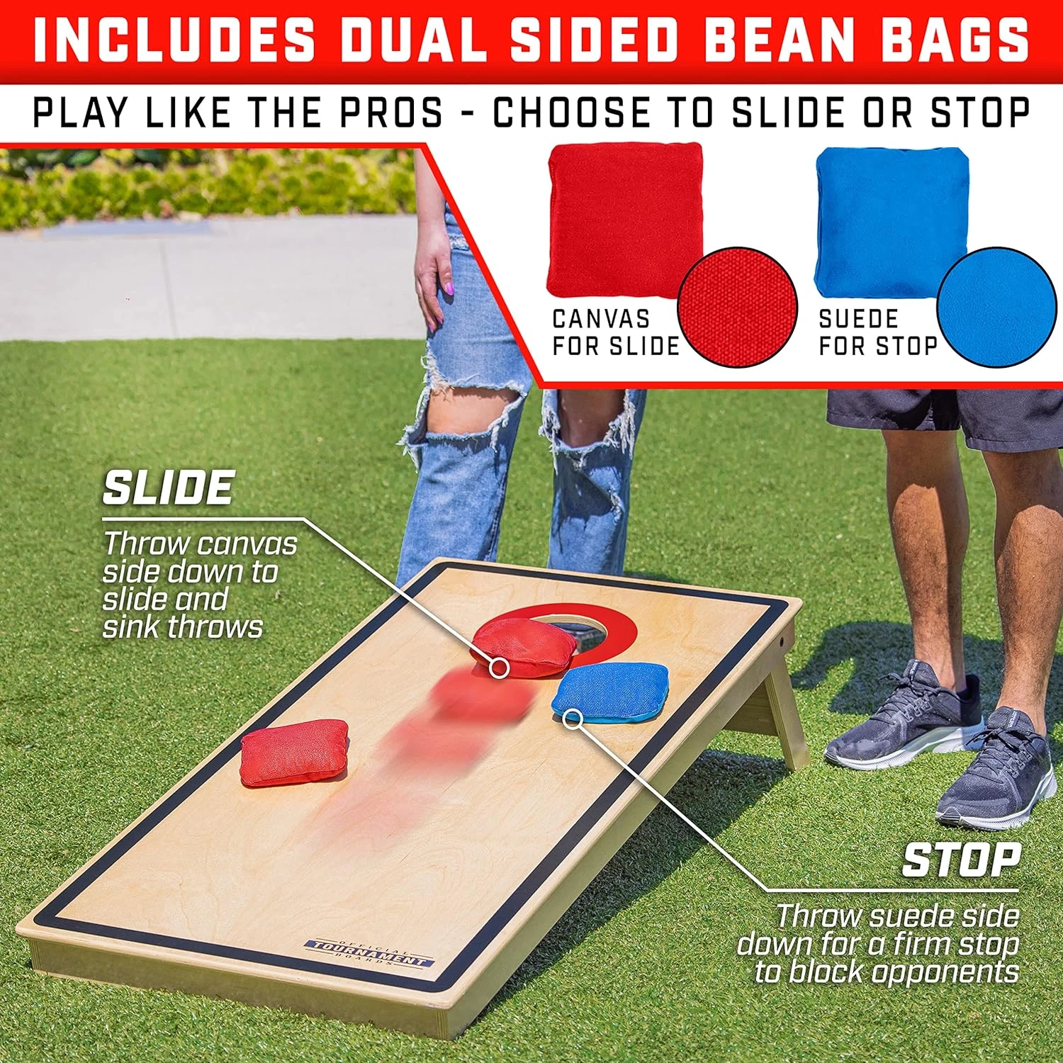 GoSports Tournament Edition Regulation Cornhole Game Set - 4 Ft X 2 Ft Wood Boards With 8 Dual Sided (Slide And Stop) Bean Bags - Image 5