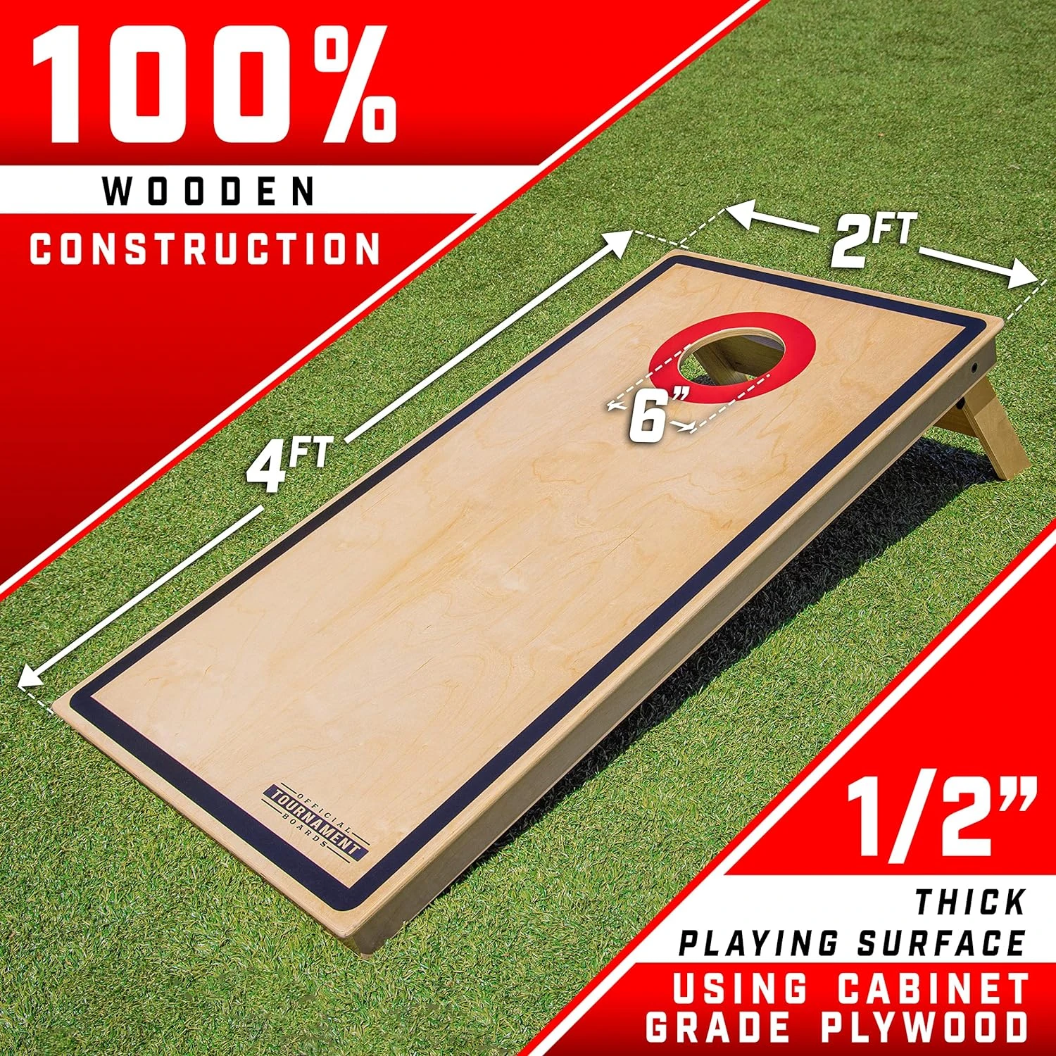GoSports Tournament Edition Regulation Cornhole Game Set - 4 Ft X 2 Ft Wood Boards With 8 Dual Sided (Slide And Stop) Bean Bags - Image 2