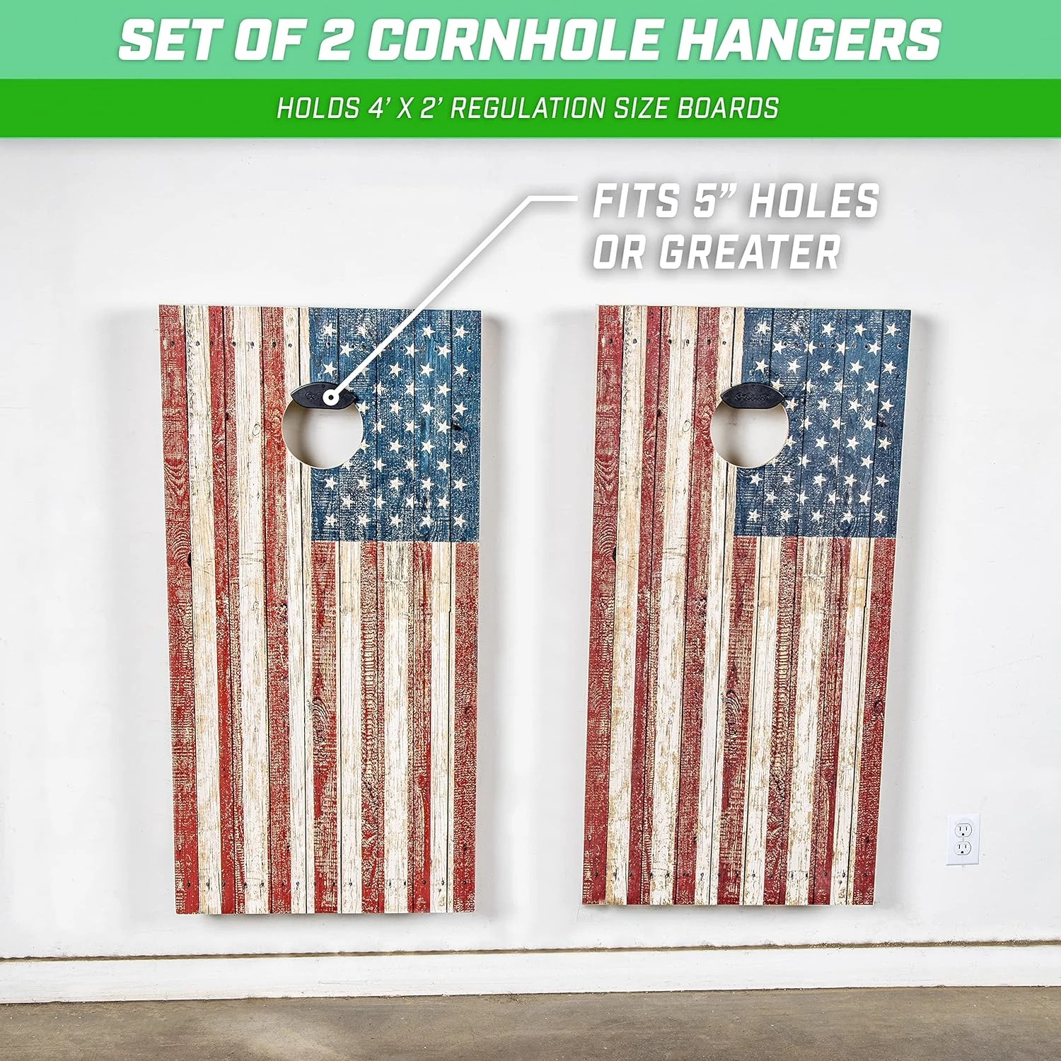 GoSports Wall Mounted Cornhole Board Hangers - Set Of 2 - Includes Bean Bag Tote - Image 2