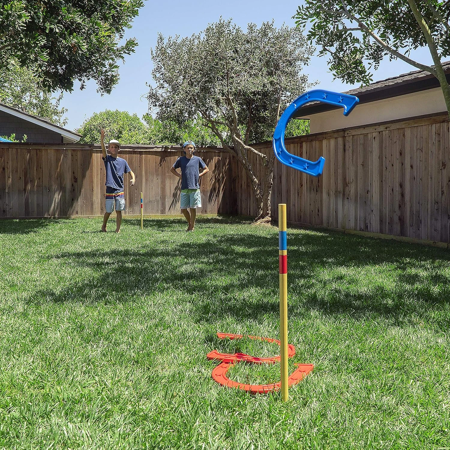 GoSports Giant Horseshoes Set - Made From Durable Plastic With Wooden Stakes - Image 5