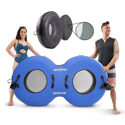 GoSports Heavy-Duty 2 Person Floating River Tube With Premium Canvas Cover-Commercial Grade Double River Tube-Blue - Image 4