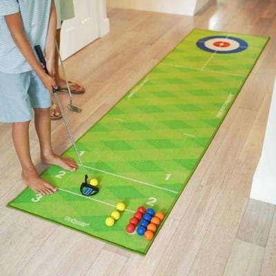 GoSports Pure Putt Challenge Curling & Shuffleboard 2-in-1 Putting Rug - 18pc
