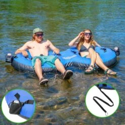 GoSports Heavy-Duty 2 Person Floating River Tube With Premium Canvas Cover-Commercial Grade Double River Tube-Blue