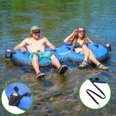 GoSports Heavy-Duty 2 Person Floating River Tube With Premium Canvas Cover-Commercial Grade Double River Tube-Blue